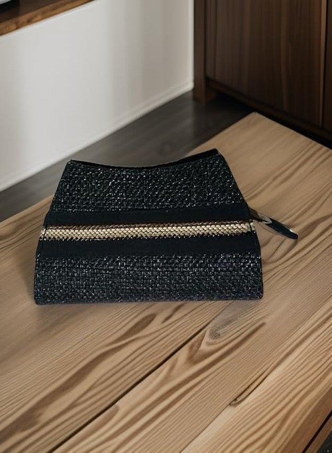 Salvus APP SOLUTIONS Elegant Black Fabric Hand Clutch Bag for Women | Compact Handheld Purse for Office, College & Daily Use (10x3x24 cm) - Image 3